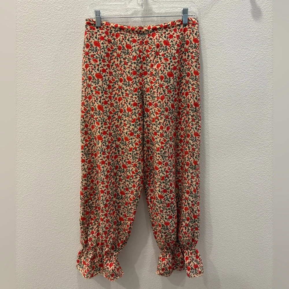 RIXO Bobbie Cotton Co-ord Ditsy Trail Cream Red Floral Ruffle Elastic Waist Pant - Picture 6 of 8